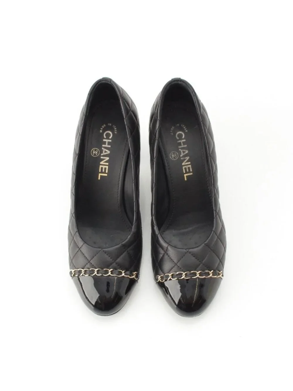 Chanel Quilted Leather CC Logo Pumps Heels Black 38c
